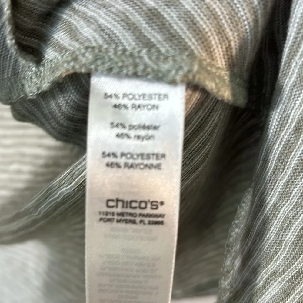 Chico’s Open draped Cardigan 3/4 sleeve grey white pinstripe size 1 Medium